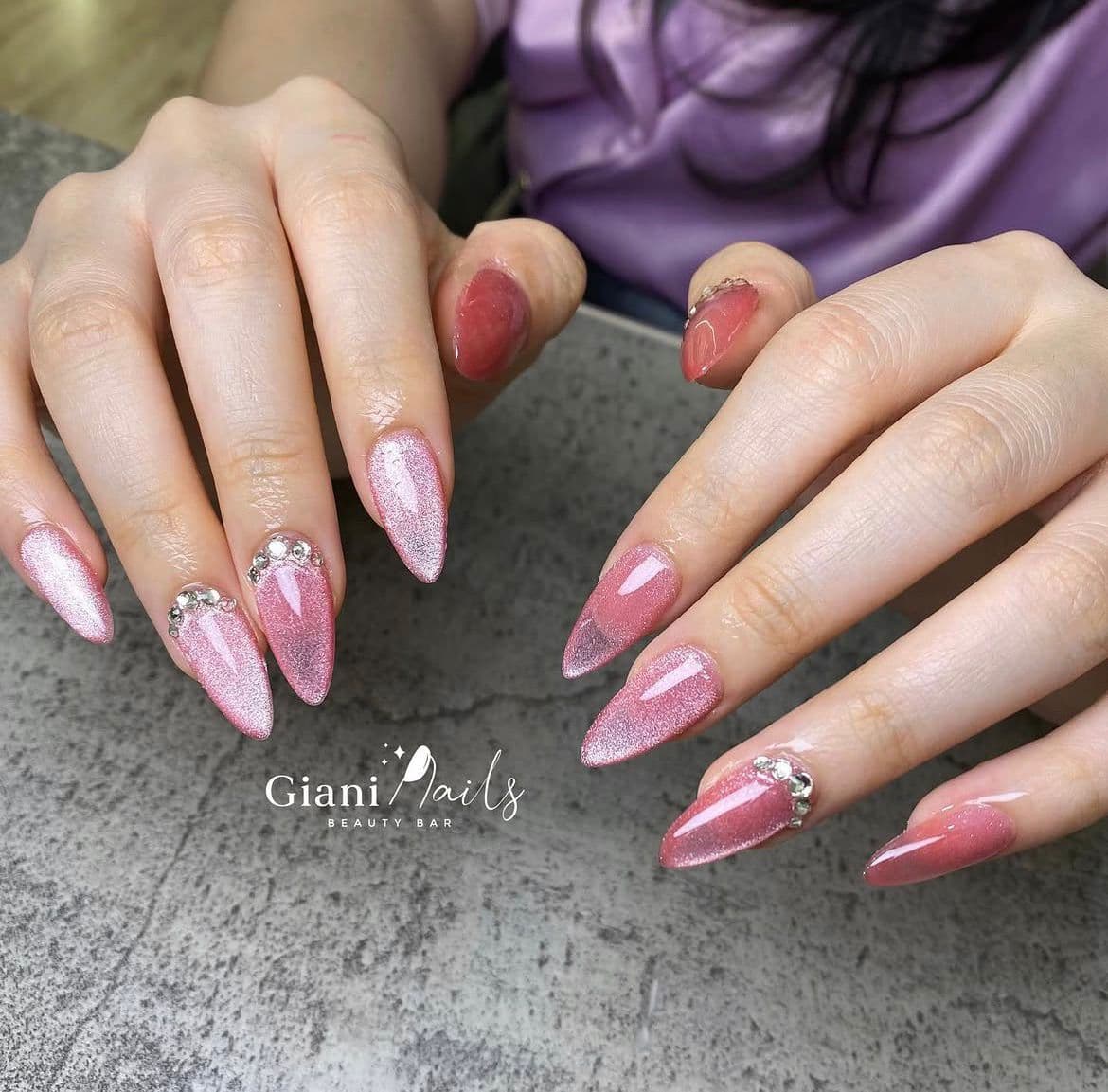 Pink shimmer nail art