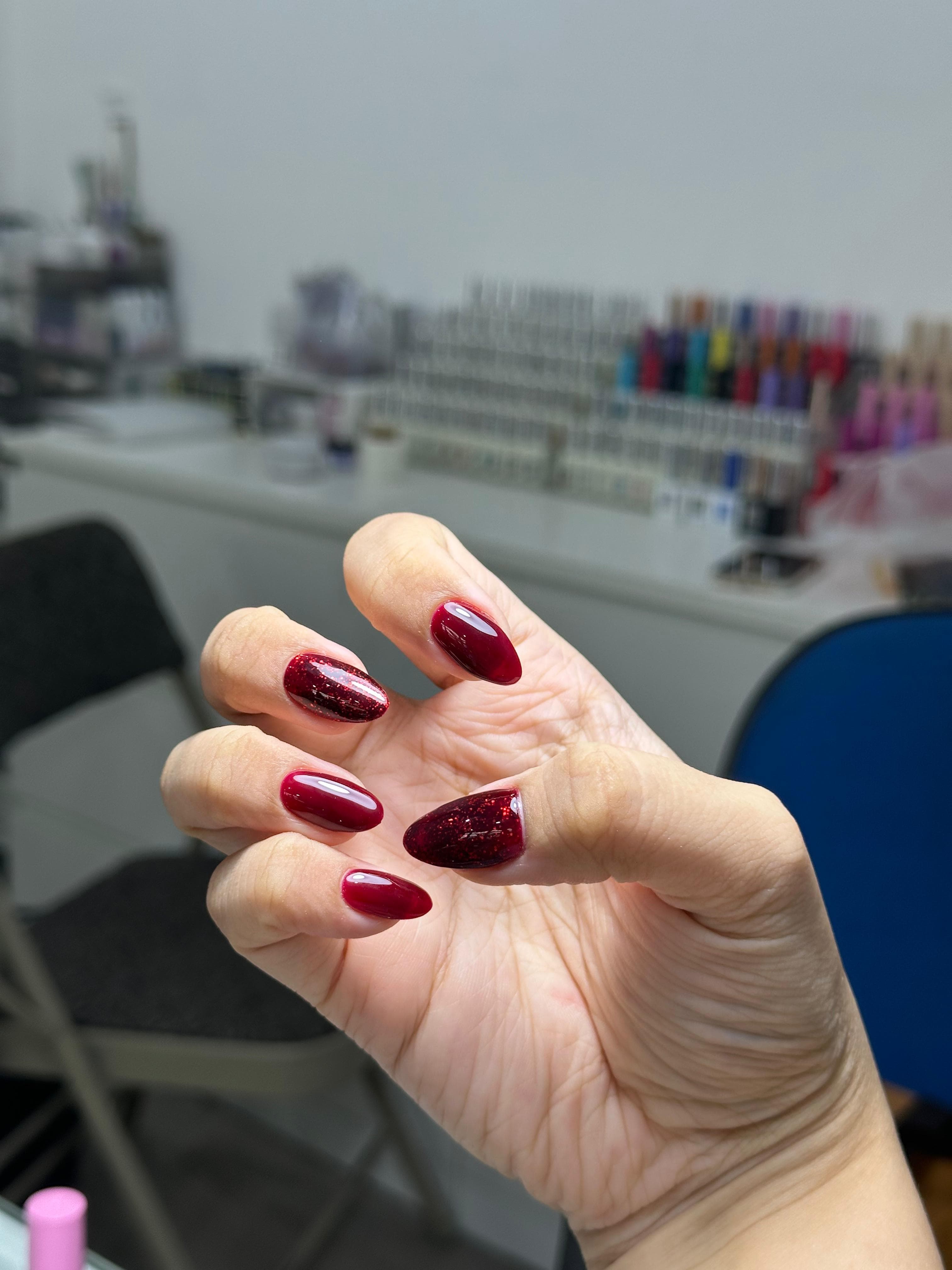 Deep red nail art